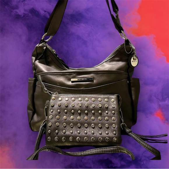 VintageY2K Rosetti Dark Gray Shoulder Bag and Studded Clutch Set new without tag - Picture 5 of 17